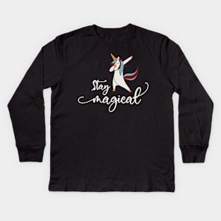 Dabbing Unicorn Christmas Unicorn: Stay Magical Kids Long Sleeve T-Shirt